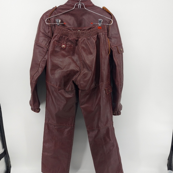 Taurus by Drospo Brown Leather Moto Jacket and Pants Size 12 - Picture 2 of 9